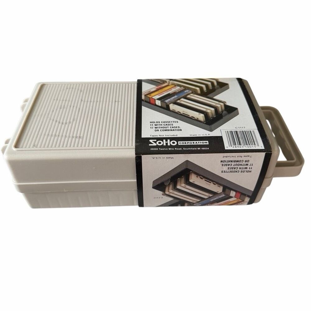 Vintage SoHo Cassette Storage Box Holder Case Holds 11-17 Tapes Made in USA NOS